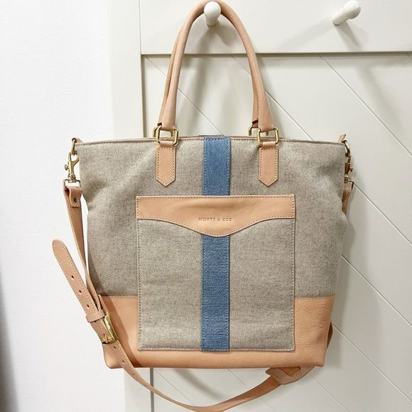 Monte & coe Handbags - Monte & Coe Italian Wool Tote in Nude Crossbody Strap
